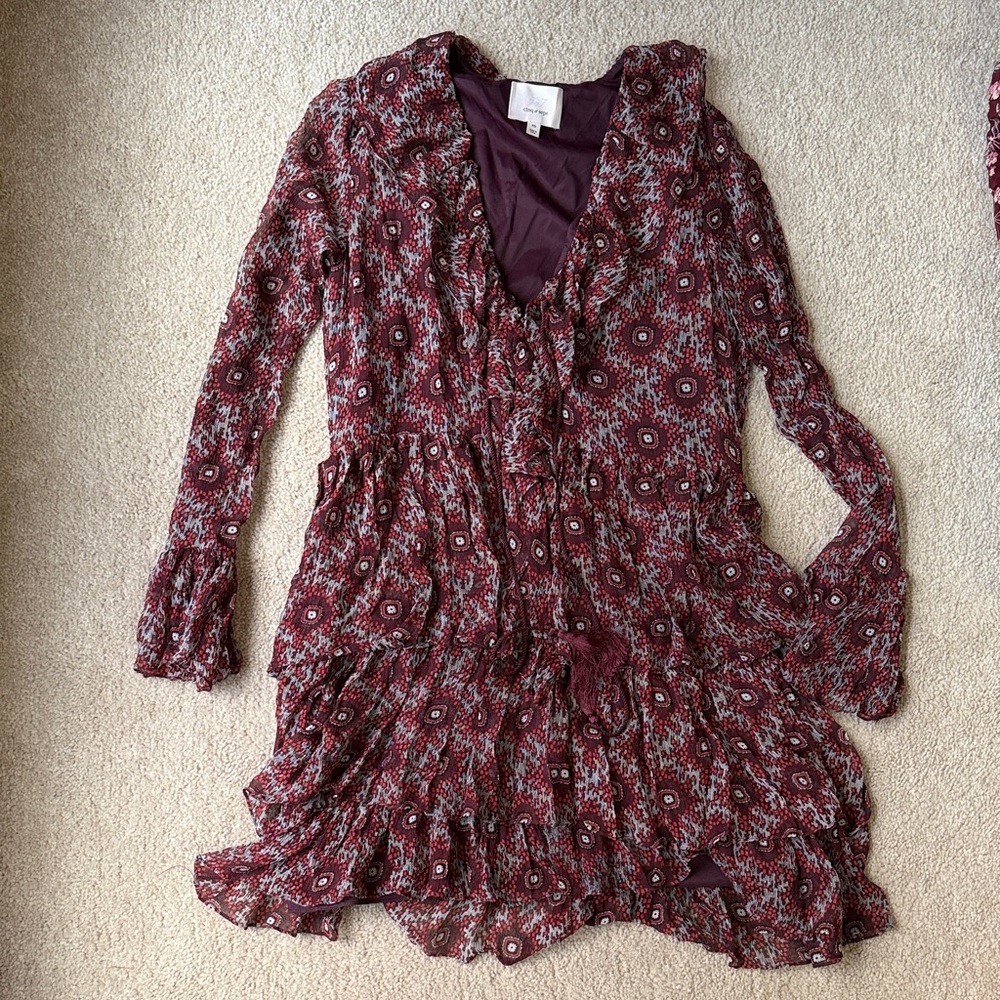 Cinq a Sept Maroon Patterned Kids Dress